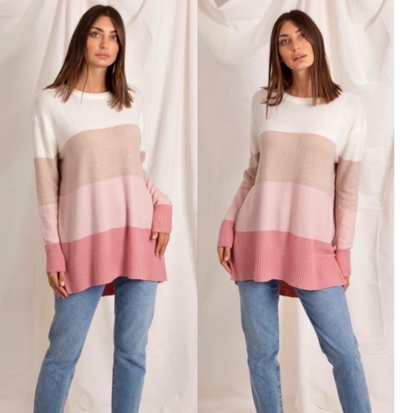 Pink Lily Sweaters - Pink Lily Striped Sweater